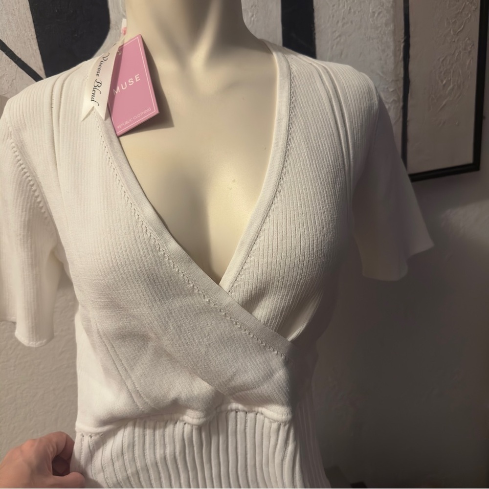 Muse Cream Ribbed Wrap Blouse - Picture 3 of 4